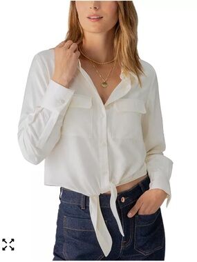 Sanctuary Cream Tie-Front Button-Down Shirt sz Large